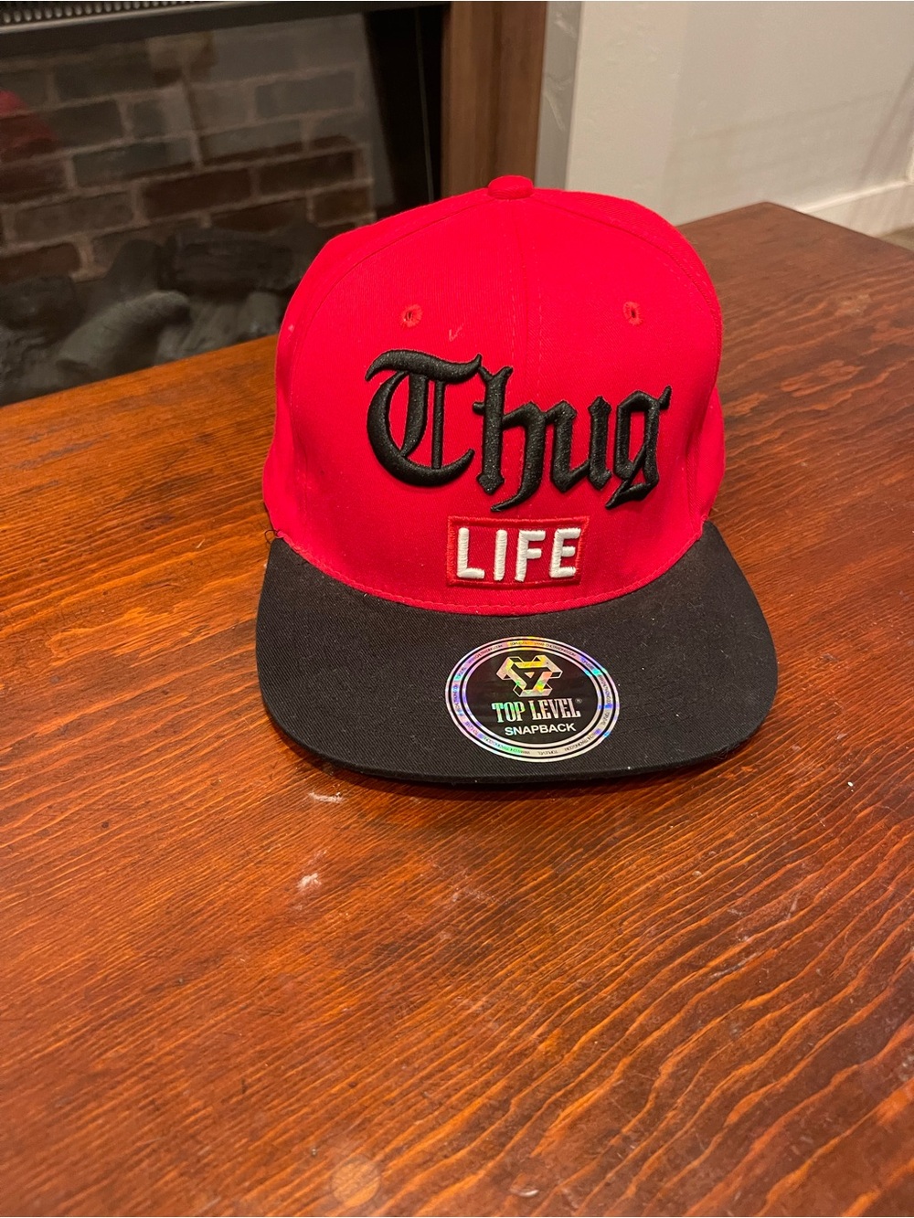 Top Level Thug Life Snapback Hat Red Black Flat Bill Adjustable Cap